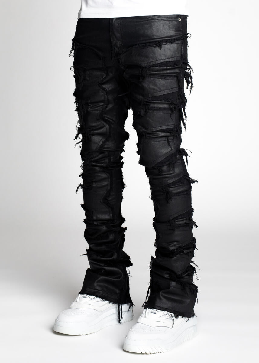 OBSIDIAN BLACK WAXED STACKED DENIM