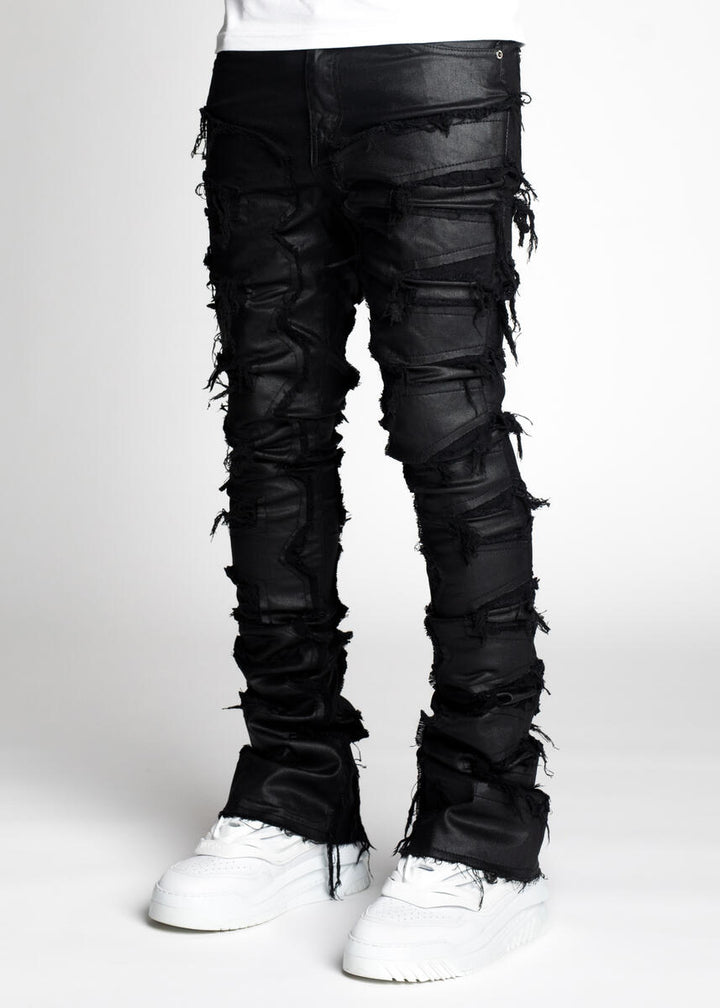 OBSIDIAN BLACK WAXED STACKED DENIM