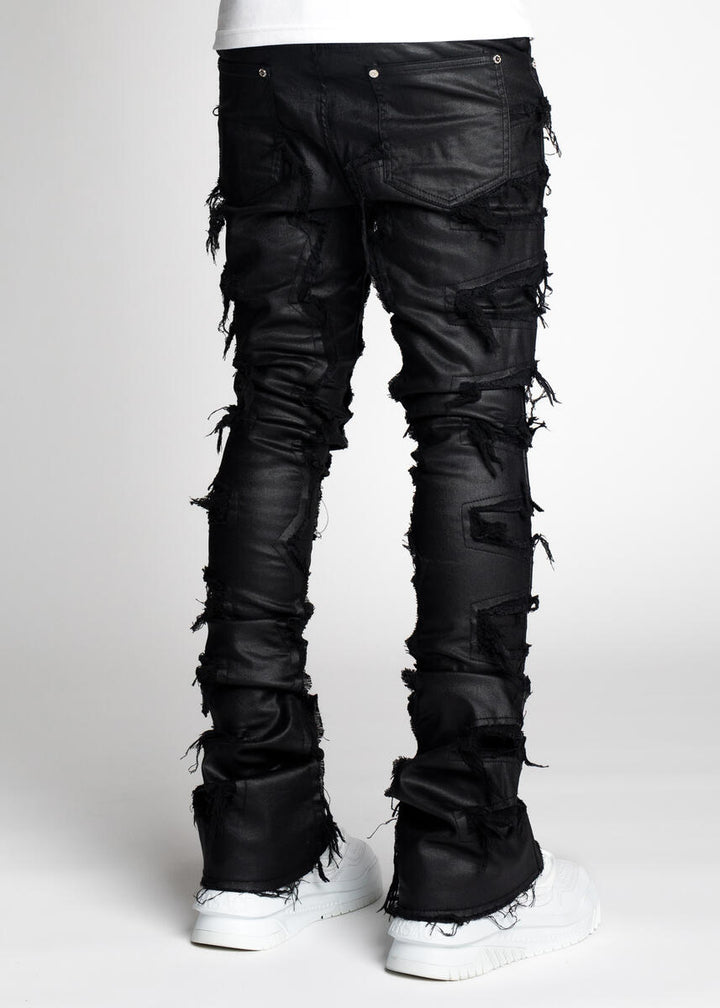 OBSIDIAN BLACK WAXED STACKED DENIM